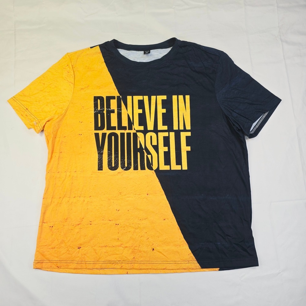 Shein Believe In Yourself Graphic Tee Men's 3XL Yellow Black Colorblock Shirt